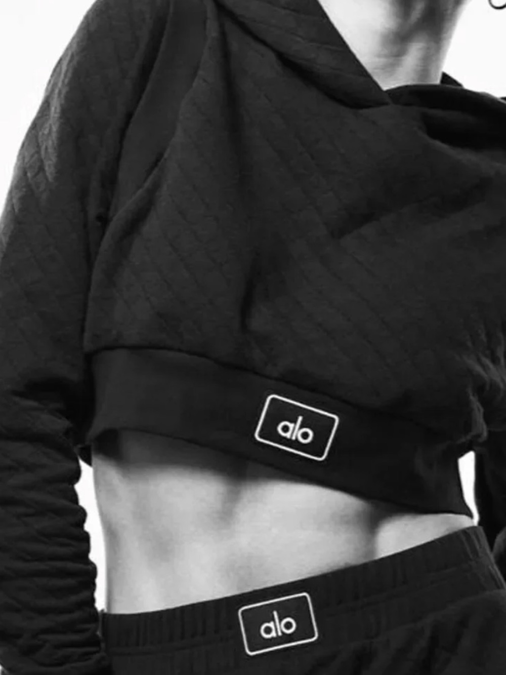 ALO Yoga /// Black Quilted Cropped Arena Hoodie - Size Small